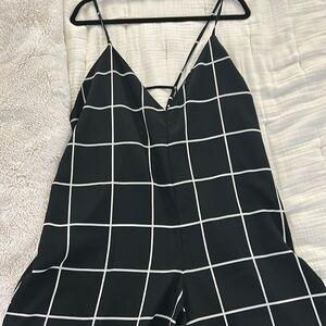 ASOS wide leg jumpsuit with black and white windowpane pattern